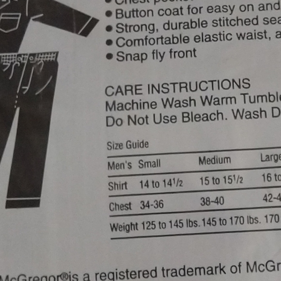 Vintage 1980's Mc Gregor Classics Pajama Set Shirt and Pants Size Small NWT - Picture 6 of 7